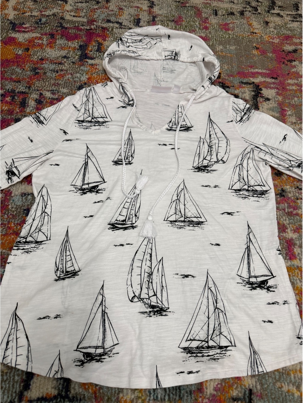 Belle by Kim Gravel Women’s Sailboat Print Hooded Top Size L
